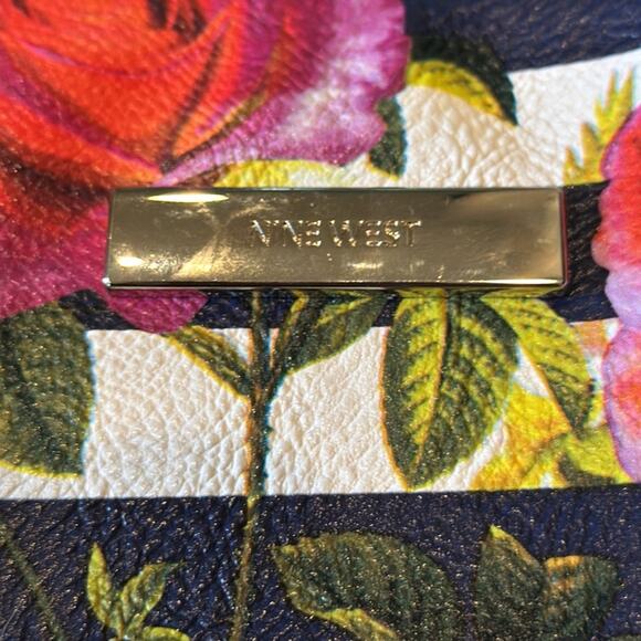 Nine West Blue Striped Floral Large Purse Tote Bag - Picture 3 of 8